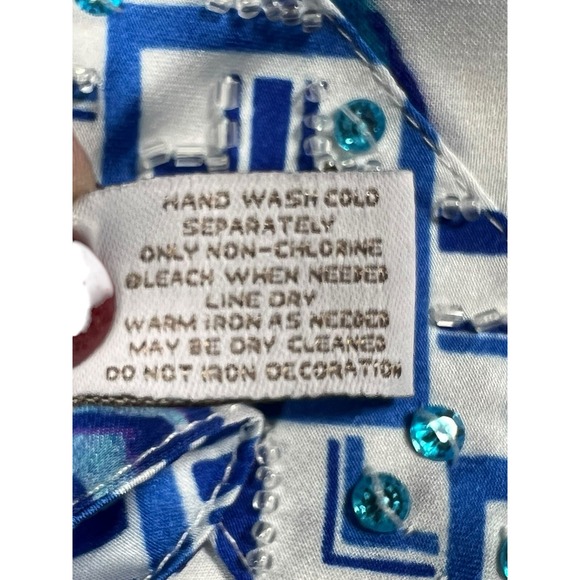 Chico's Womens Embellished V Neck Blue Peplum Blouse Top 2 US L Coastal Florida - Picture 12 of 14